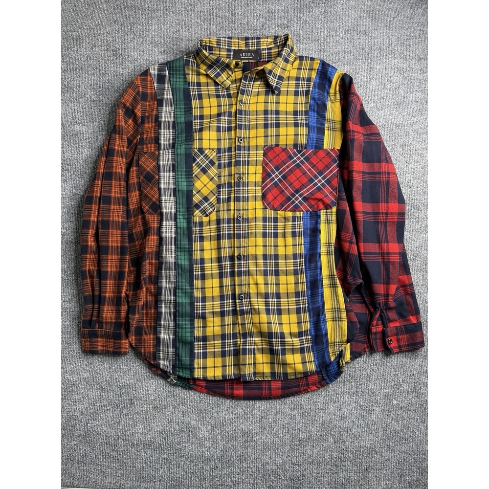 Akira Women's Plaid Button Up Shirt Small Colorblock Flannel Multicolor Cotton